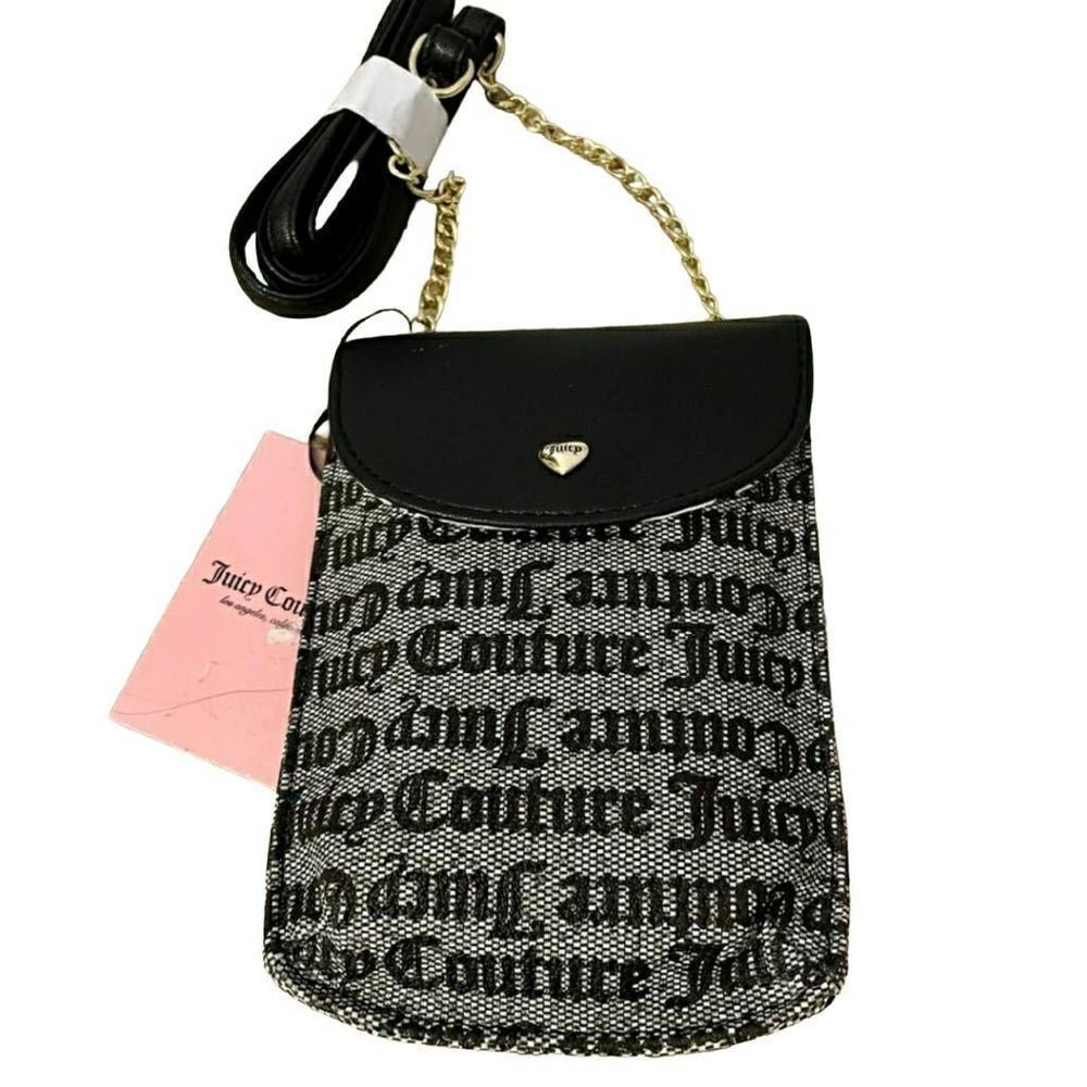 Juicy Couture Black & Gray Crossbody Bag - 7" H, 5" W, 24" Handle Drop